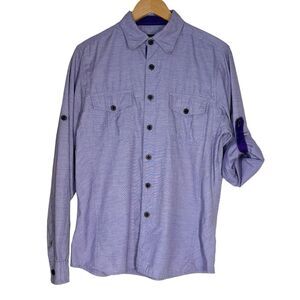 Unlimited Patience Button Down Shirt Mens Size M Purple Roll Up Sleeve